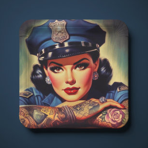 Retro Policewoman Paper Plate