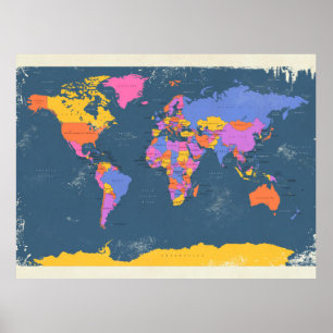 Retro Political Map of the World Poster