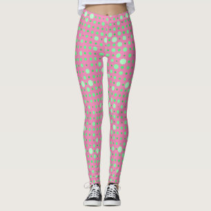 Retro Polka Dot 02.Green. Pink BG Leggings