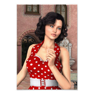Retro Polka Dot Beauty Illustration Photo Print