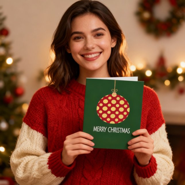 Retro Polka Dot Christmas Ornament Holiday Card (Creator Uploaded)