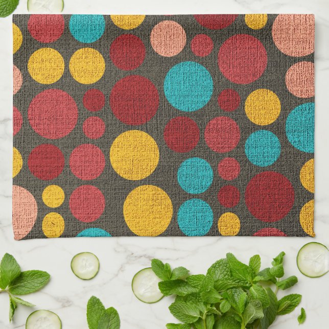 Retro Polka Dot Pattern #7 Tea Towel (Folded)