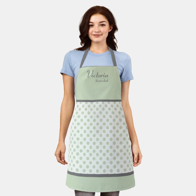 Retro Polka Dot Personalised Apron (Worn)
