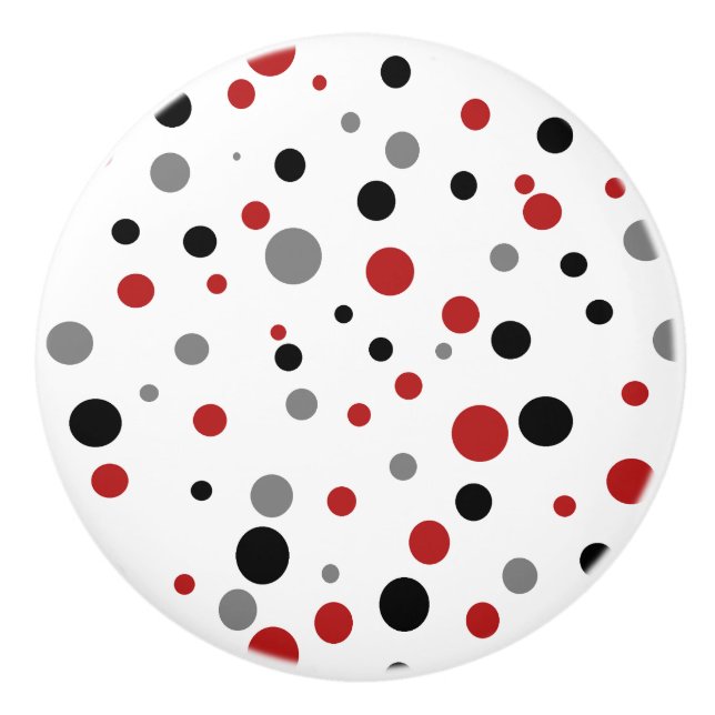 Retro Polka-dot red black grey ceramic knob (Front)