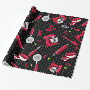 Retro Polka Dot Red Kitchen Gadget Wrapping Paper