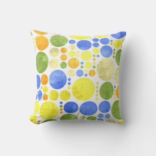 Retro Polka Dots Green Yellow Blue Vintage Cushion