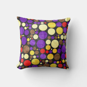 Retro polka dots pattern Yellow Red Purple Brown Cushion