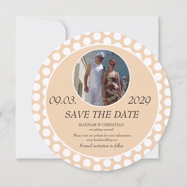 Retro Polka Dots Photo Save the Date Invitation (Front)