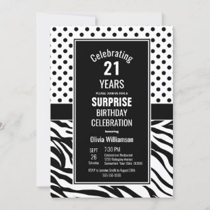 Retro Polka Dots Surprise 21st Birthday Party Invitation