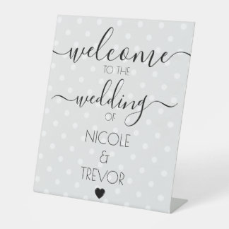 Retro Polkadots Calligraphy Custom Wedding Welcome Pedestal Sign