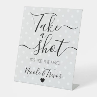 Retro Polkadots Grey Take a Shot Wedding Pedestal Sign