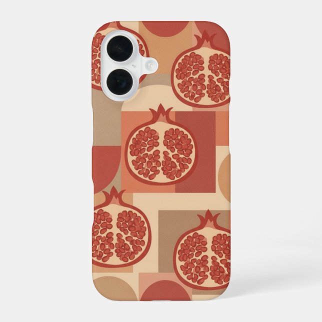 Retro Pomegranate Geometric Print iPhone 16 Case (Back)