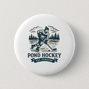 Retro Pond Hockey Player Frozen Lake Winter 6 Cm Round Badge