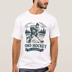 Retro Pond Hockey Player Frozen Lake Winter T-Shirt