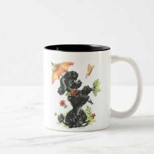 Retro Poodle in the Rain Two-Tone Coffee Mug