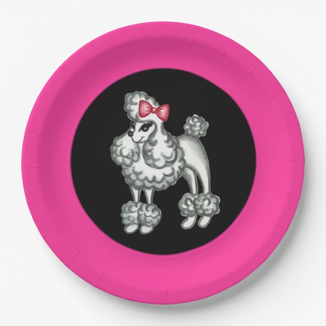 Retro Poodle Party Paper Plates (Front)
