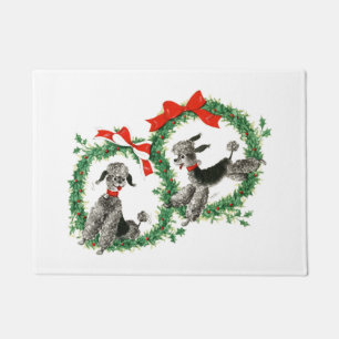 Retro Poodles Christmas Wreath Doormat