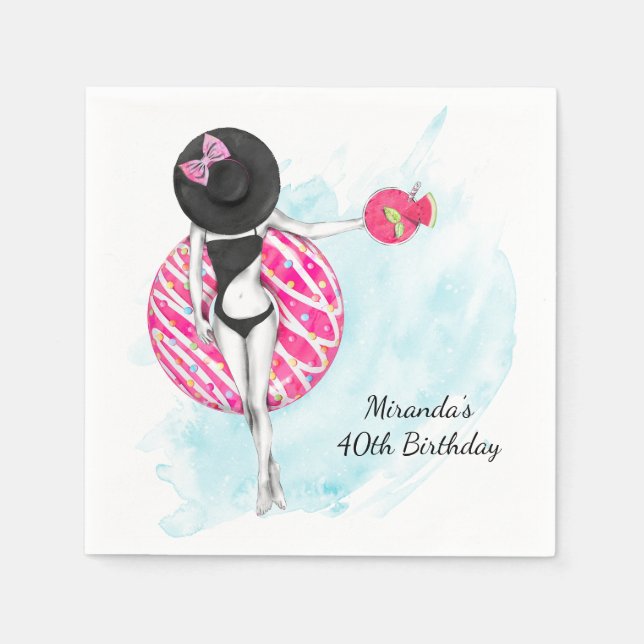 Retro Pool 40th Birthday Party Napkins (Front)