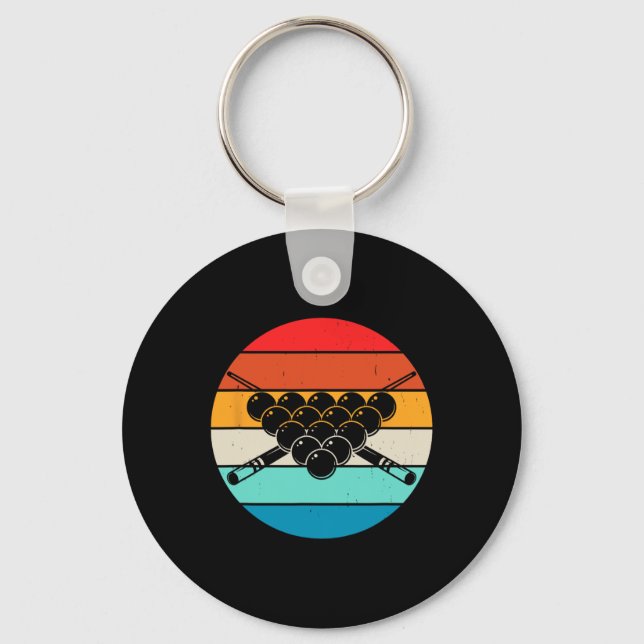 Retro Pool Billiards Design With Cues And  Key Ring (Front)