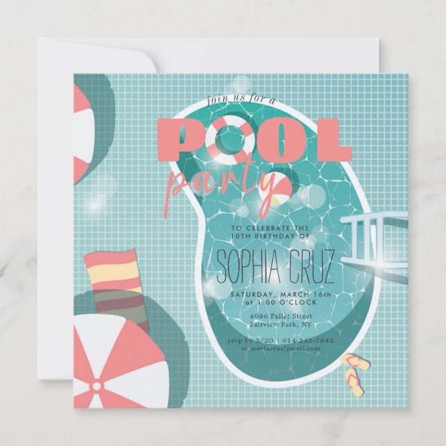 Retro Pool Party Birthday Invitation (Front)