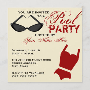 Retro Pool Party Invitation Swimsuit & Sunglasses