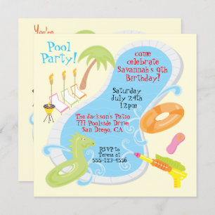 Retro Pool Party Invitations