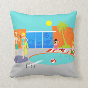 Retro Pool Party Throw Pillow