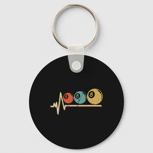 Retro Pool Player Gift Billiard Ll Heartbeat  Key Ring (Front)