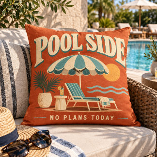 Retro Pool Side No Plans Today Outdoor Cushion