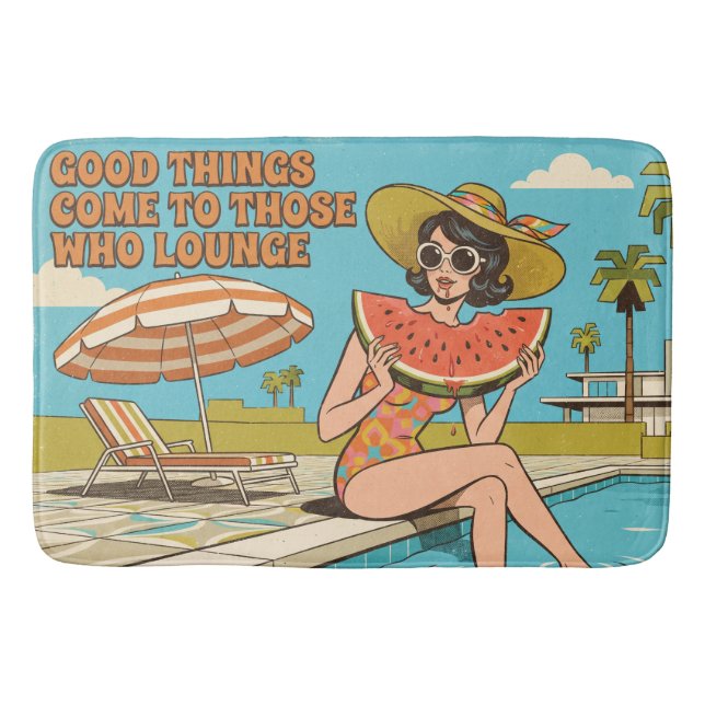 Retro Poolside Summer Vacation Design Bath Mat (Front)