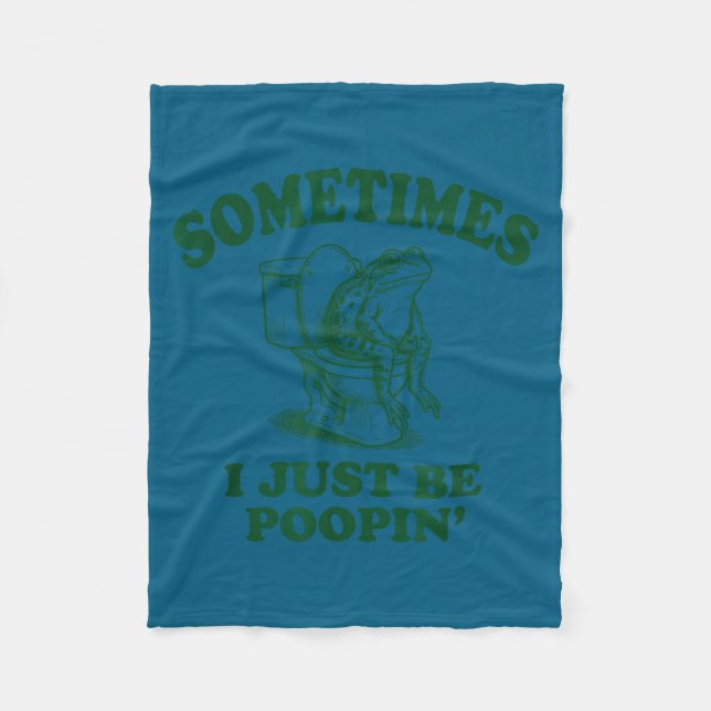 Retro Poopin Sometimes Just I Frog Fleece Blanket (Front)