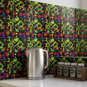 Retro Pop Abstract Doodle Pattern In Vibrant Colou Ceramic Tile