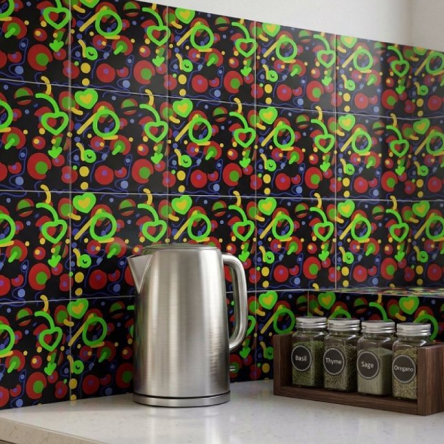 Retro Pop Abstract Doodle Pattern In Vibrant Colou Ceramic Tile (Creator Uploaded)