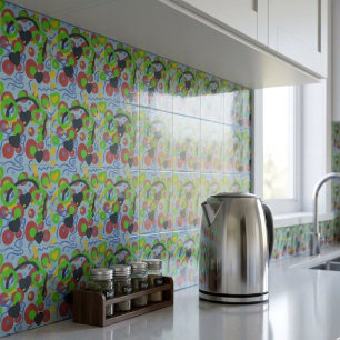 Retro Pop Abstract Doodle Pattern In Vibrant Colou Ceramic Tile