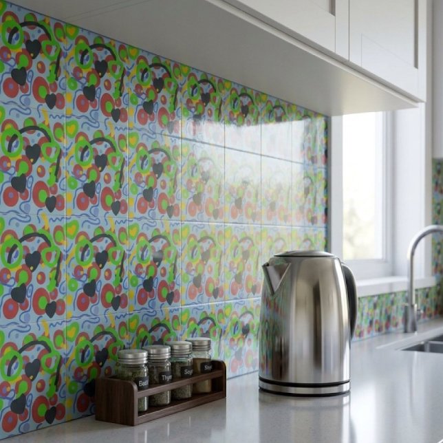 Retro Pop Abstract Doodle Pattern In Vibrant Colou Ceramic Tile (Creator Uploaded)