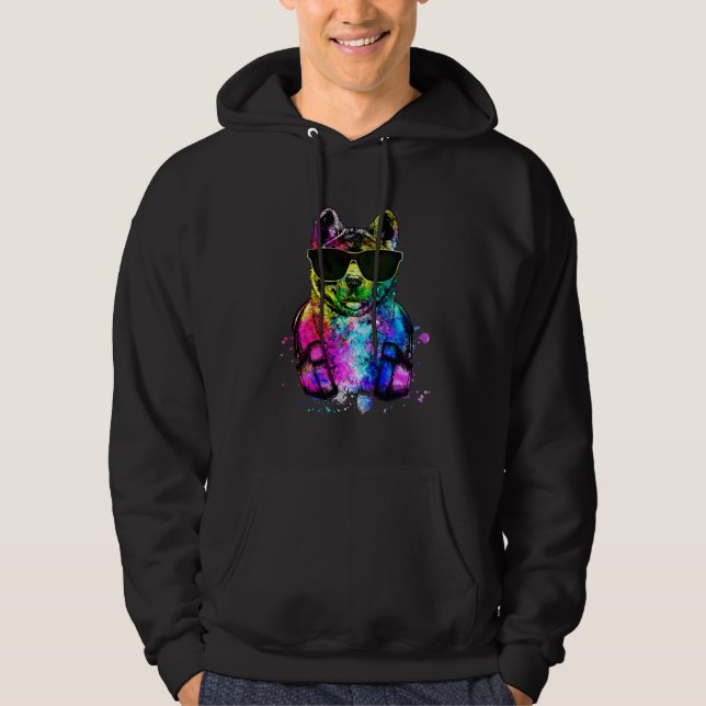 Retro Pop Akita Inu Dog Portrait with Headphones Hoodie (Front)