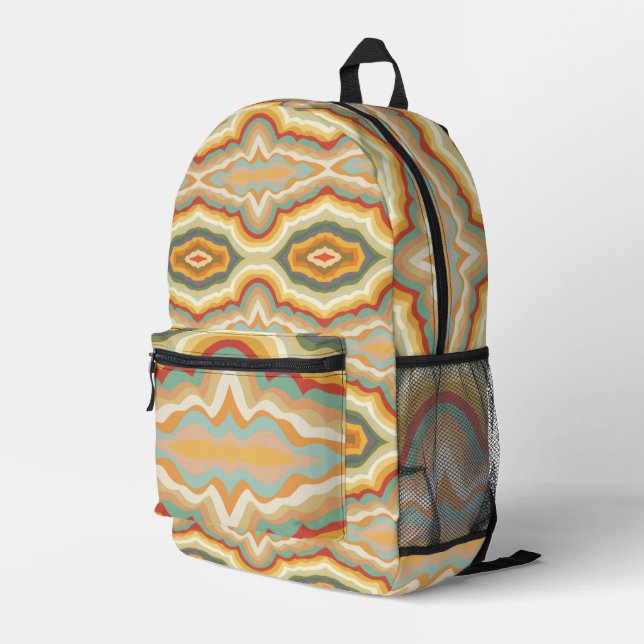 Retro Pop Art Abstract Geometric Wavy Pattern Printed Backpack (Back Corner Right)