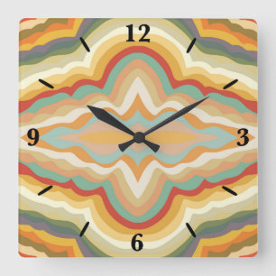 Retro Pop Art Abstract Geometric Wavy Pattern Square Wall Clock