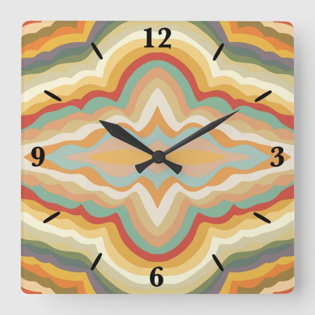 Retro Pop Art Abstract Geometric Wavy Pattern Square Wall Clock (Front)