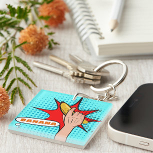 Retro Pop Art Banana Comic Book Style Key Ring