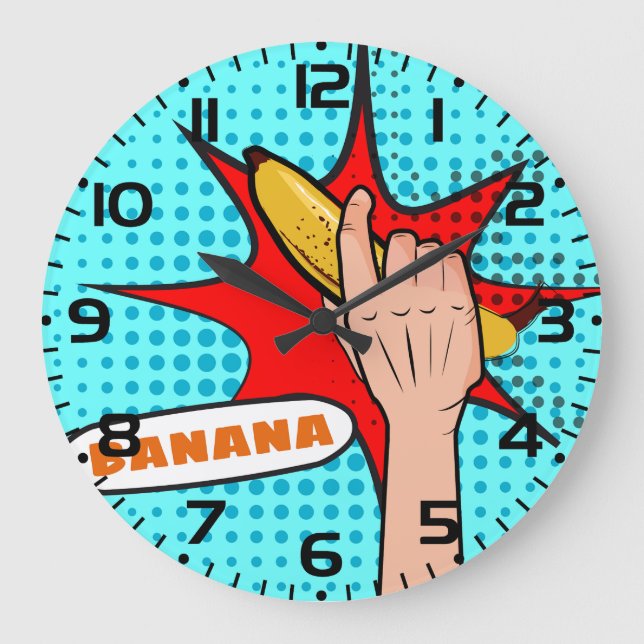 Retro Pop Art Banana Comic Book Style Large Clock (Front)
