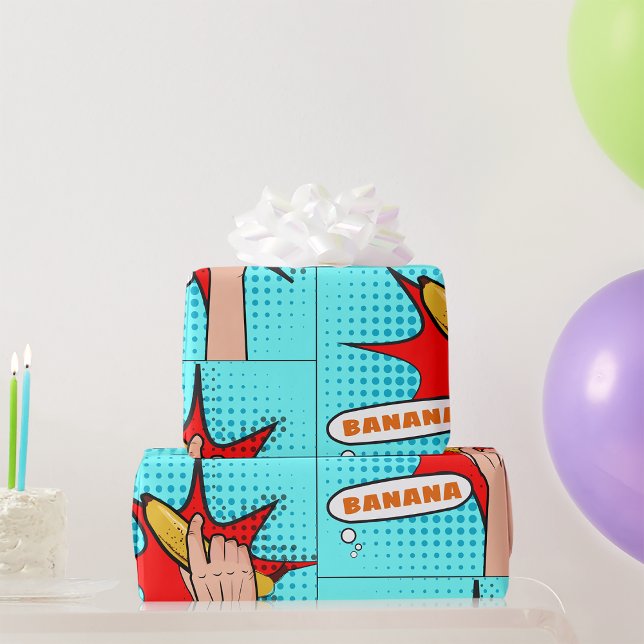 Retro Pop Art Banana Comic Book Style Wrapping Paper (Creator Uploaded)