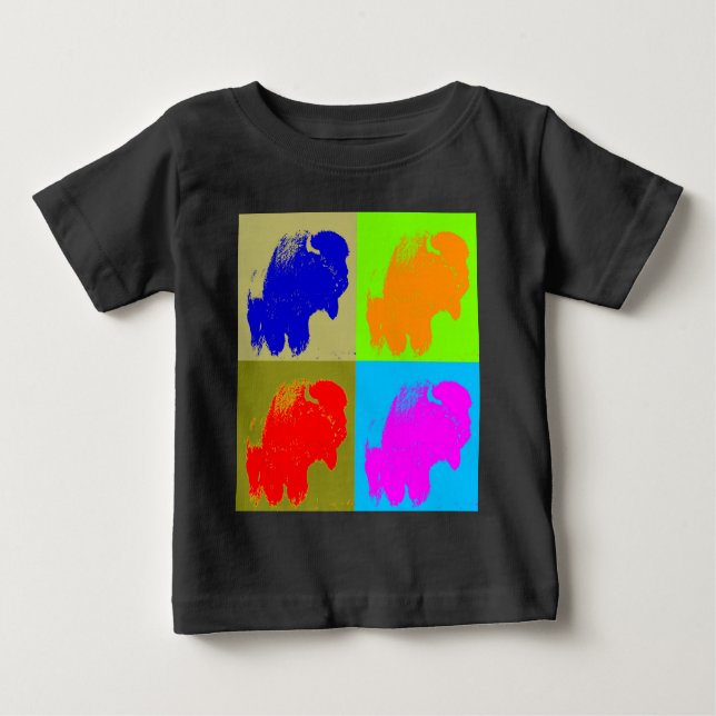 Retro Pop Art Bison Buffalo Artwork Baby T-Shirt (Front)
