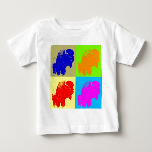Retro Pop Art Bison Buffalo Artwork Baby T-Shirt (Front)