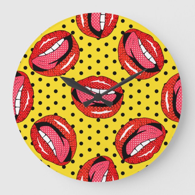 Retro Pop Art: Cartoon Patch Badges Large Clock (Front)