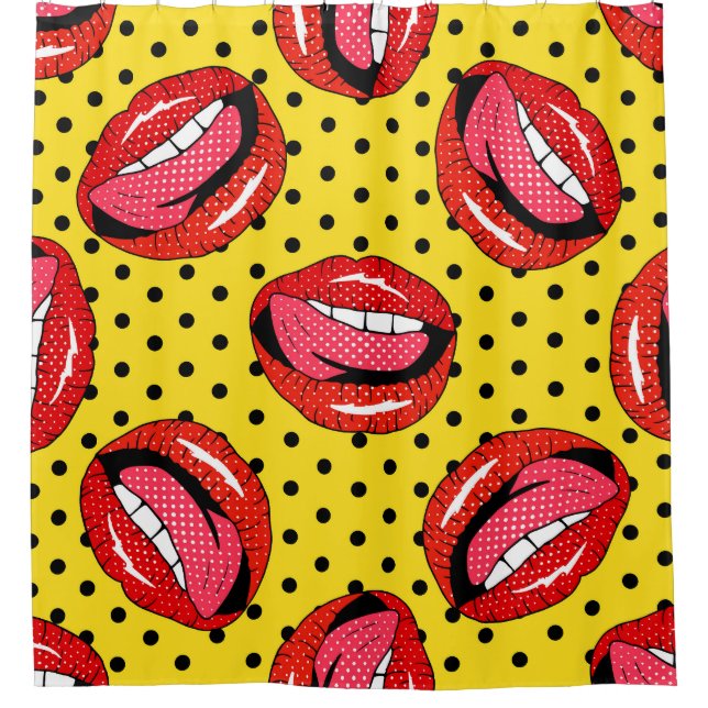 Retro Pop Art: Cartoon Patch Badges Shower Curtain (Front)