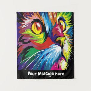 Retro pop art cat add message wall decor tapestry