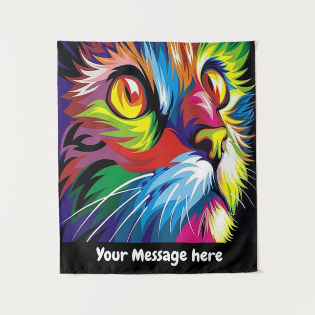 Retro pop art cat add message wall decor tapestry (Front)