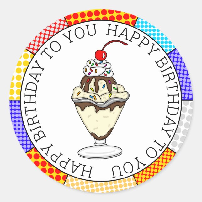 Retro Pop Art Chocolate Ice Cream Sundae     Classic Round Sticker (Front)