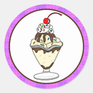 Retro Pop Art Chocolate Ice Cream Sundae Classic Round Sticker